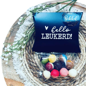 Gondeldoosje gevuld met 10 chocoladebikkels "Hallo leukerd"