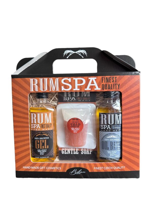 Geschenkpakket Rum spa – Bath oil 100 ml, douchegel 100 ml en zeep 70gr