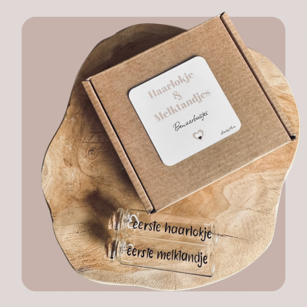 Herinneringsdoosje met glazen buisjes – voor eerste tandje & haarlokje